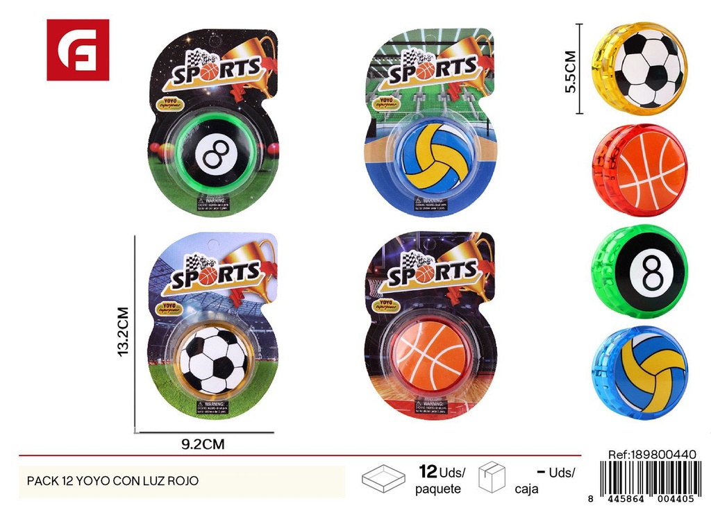 Pack de 12 yoyos con luz roja - Juguetes de equilibrio y diversión