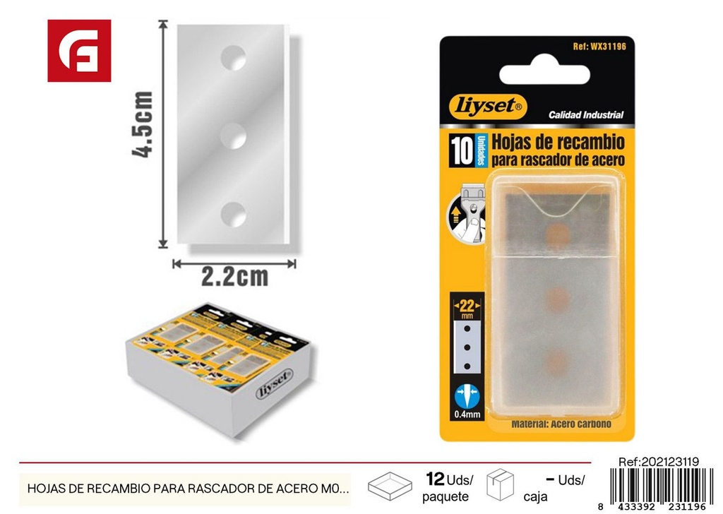 Hojas de recambio para raspador de acero M002 10 unidades - Accesorios de ferretería