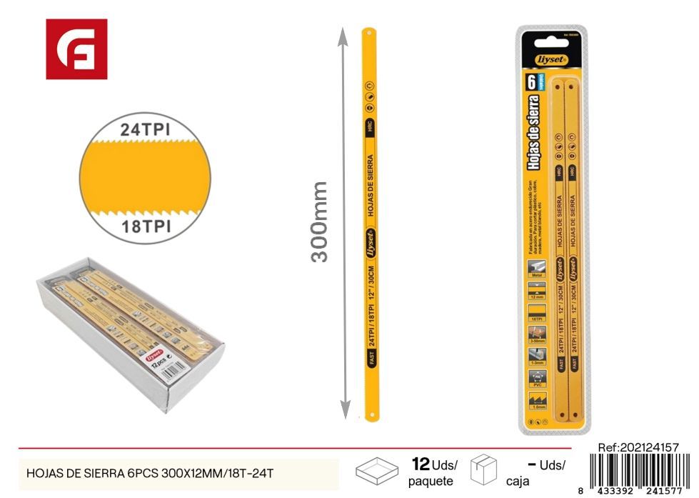 Hojas de sierra 6 piezas 300 x 12 mm/18T-24T - Herramientas de ferretería para corte