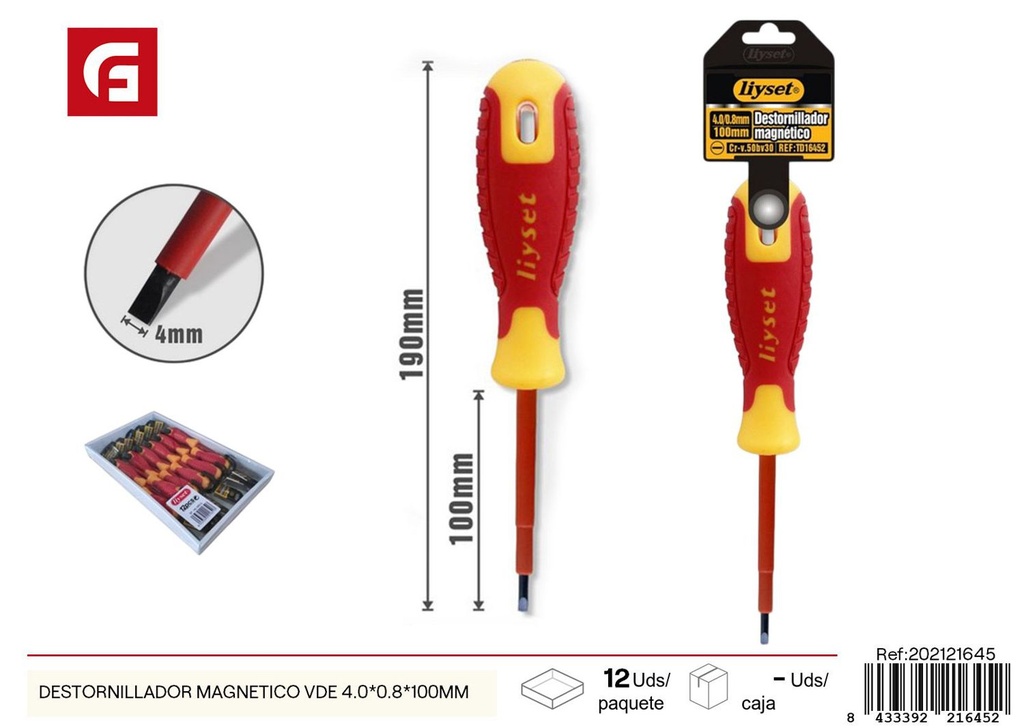 Destornillador magnético VDE 4.0x0.8x100 mm - Accesorios de ferretería