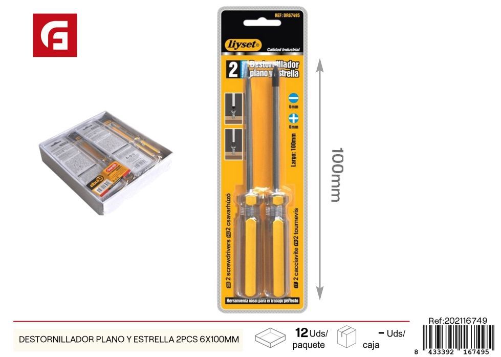 Kit de destornilladores plano y estrella 2 unidades 6x100 mm - Herramientas de ferretería
