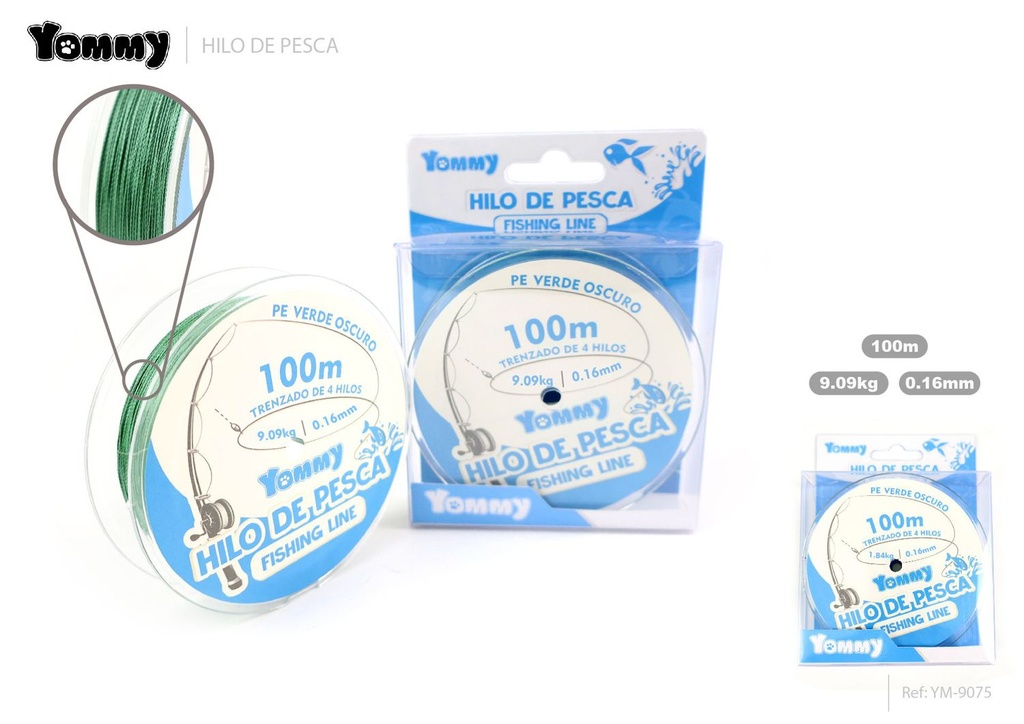 Hilo de Pesca Trenzado de 4 Hebras PE Verde Oscuro 0.16MM*100M - Accesorios para pesca
