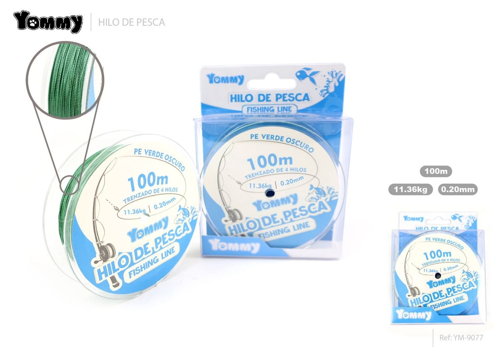 Hilo de Pesca Trenzado de 4 Hebras PE Verde Oscuro 0.20MM*100M - Accesorios para pesca