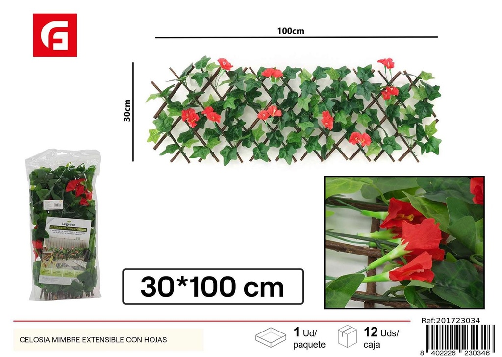 Celosía de mimbre extensible con hojas - Accesorios de jardín