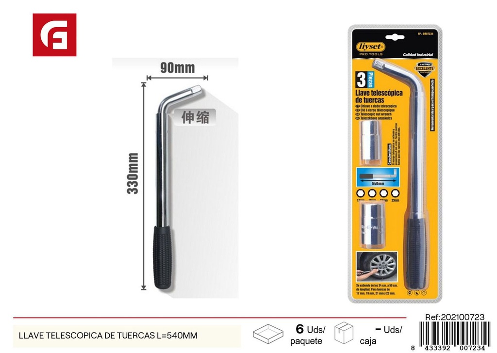  Llave telescópica de tuercas 540mm - Herramientas de ferretería