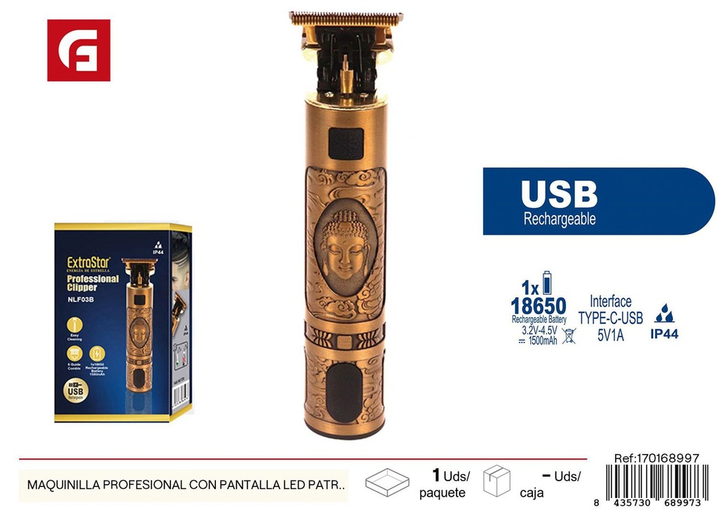 Maquinilla profesional con pantalla LED y patrón de Buda - Afeitadoras eléctricas