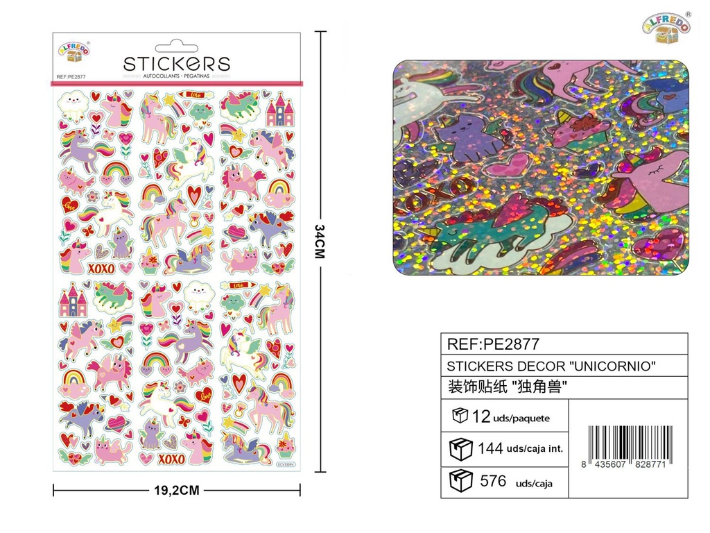 Stickers decorativos de "Unicornio" 19,5x34 cm - Adhesivos fantasiosos