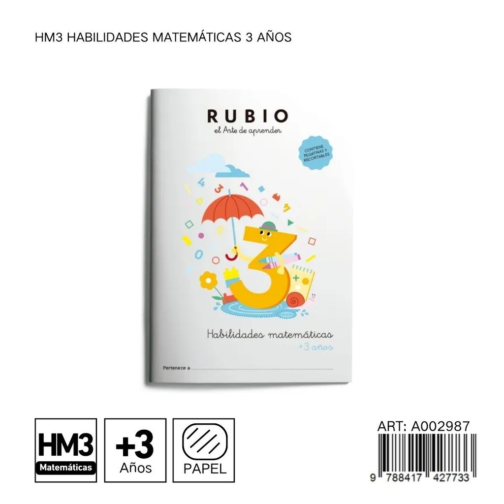 Cuaderno RUBIO habilidades matemáticas 3 HM3 - Matemáticas para niños de 3 años