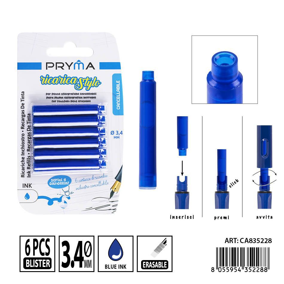 Recambios de tinta borrable azul PRYMA 6pzs - Suministros de escritura