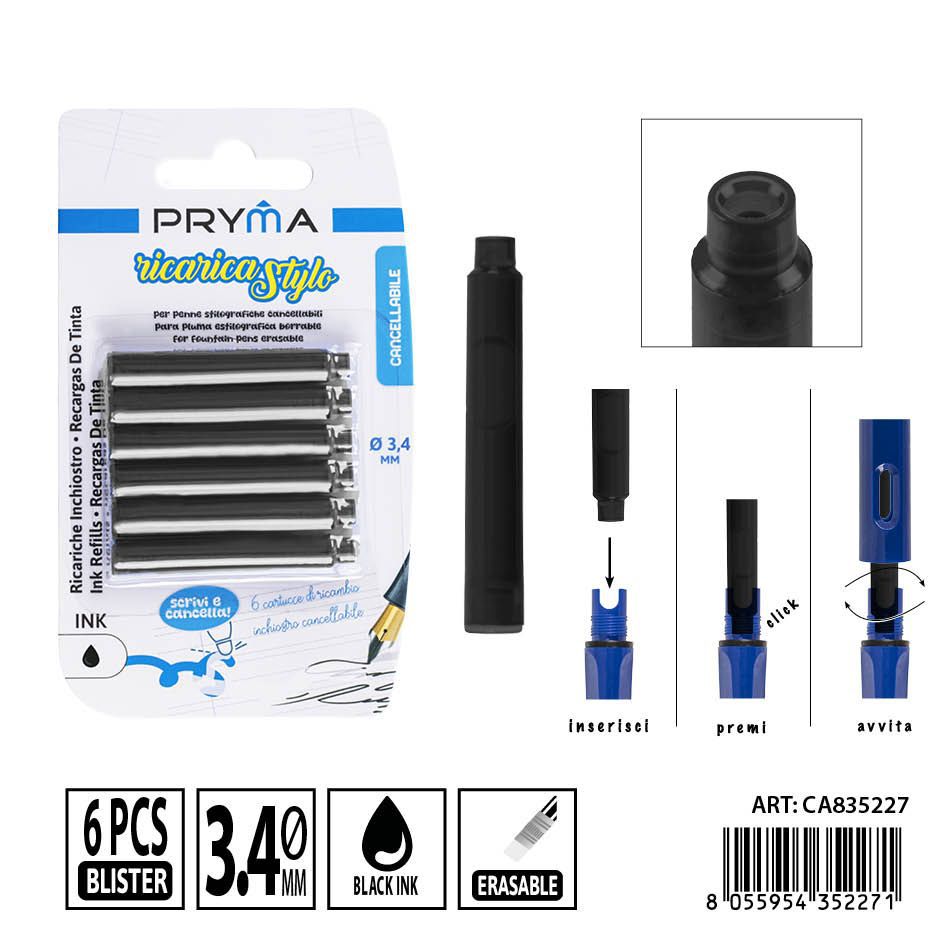 Recambios de tinta borrable negro PRYMA 6pzs - Suministros de escritura