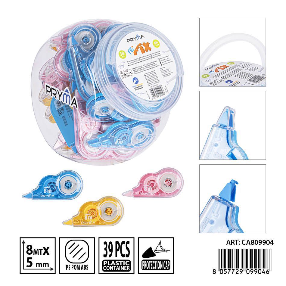 Cinta correctora 8 mx5 mm en envase de 38 piezas - Papelería escolar