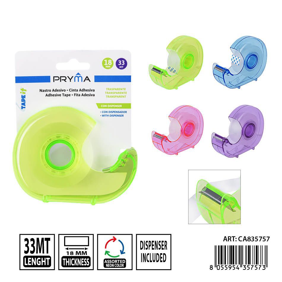 Set de 2 cintas adhesivas 18 mm x 33 m con dispensador - Papelería escolar