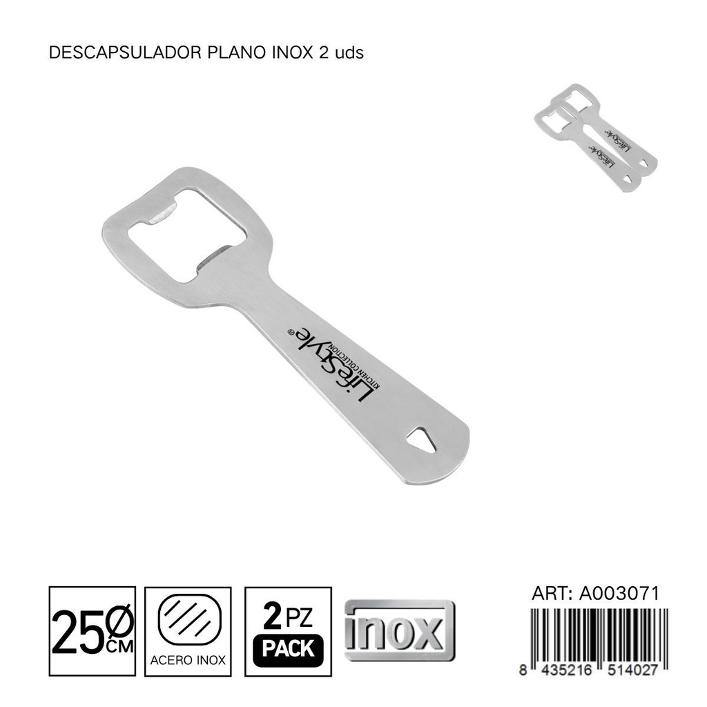 Set de 2 destapadores planos de acero inoxidable - Cocina