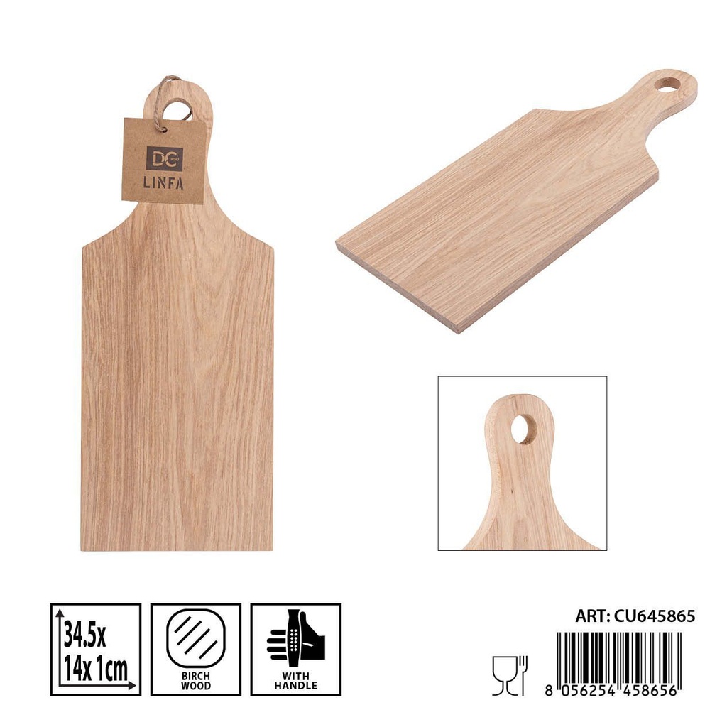 Tabla de cortar de madera de abedul con asa 34.5x14x1.0 cm - Accesorios de cocina