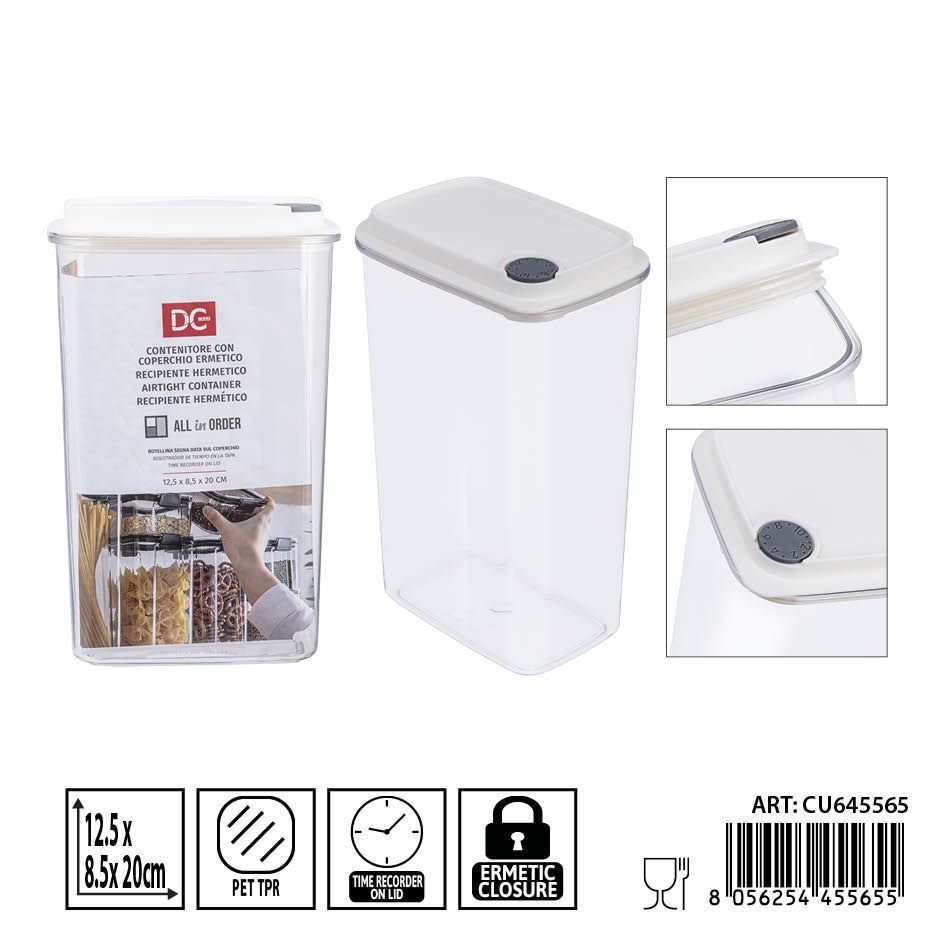Recipiente hermético transparente 1300ml 12.5x8.5x20 cm DC CASA - Accesorios de cocina