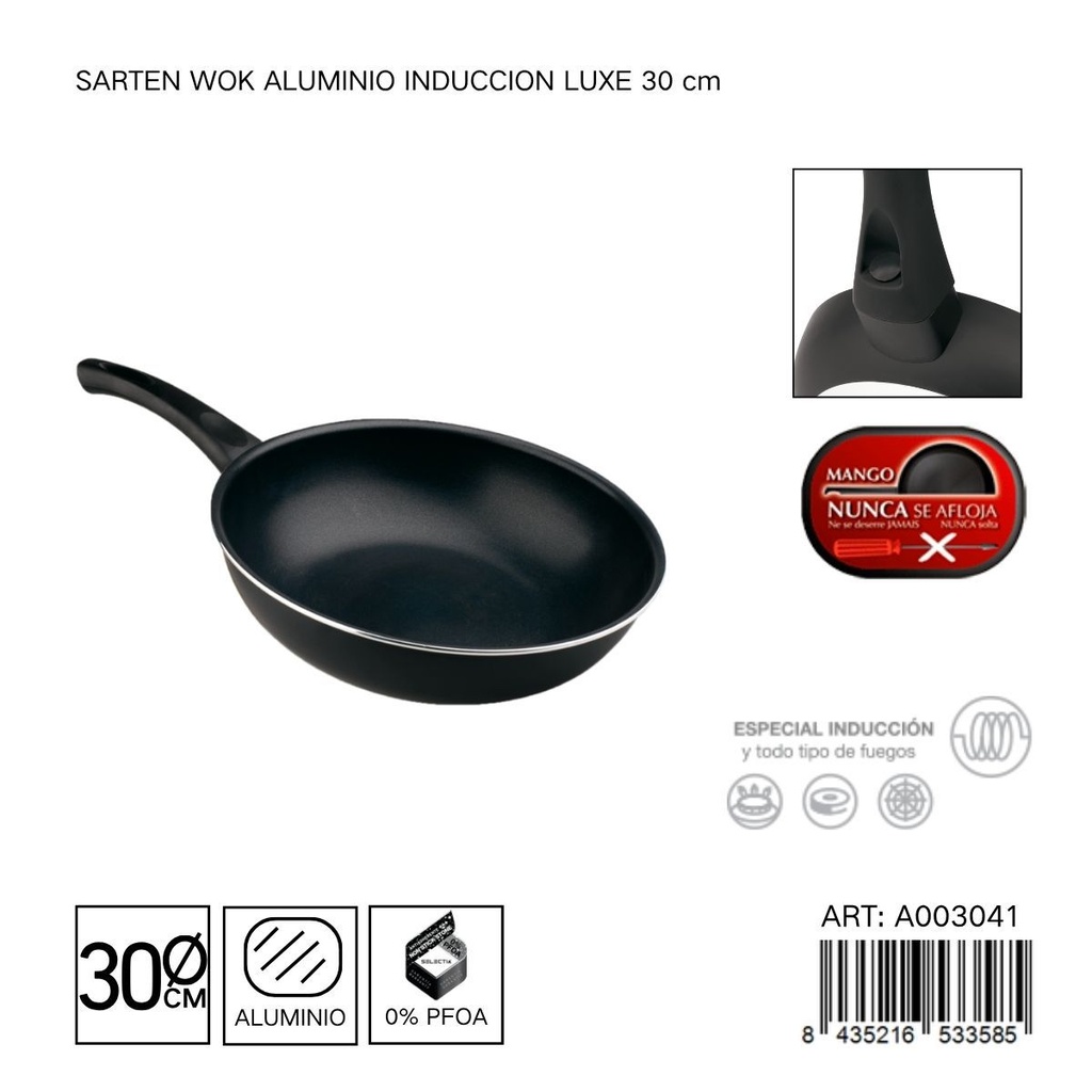 Sartén Wok de aluminio inducción luxe 30 cm - Utensilios de cocina y sartén wok