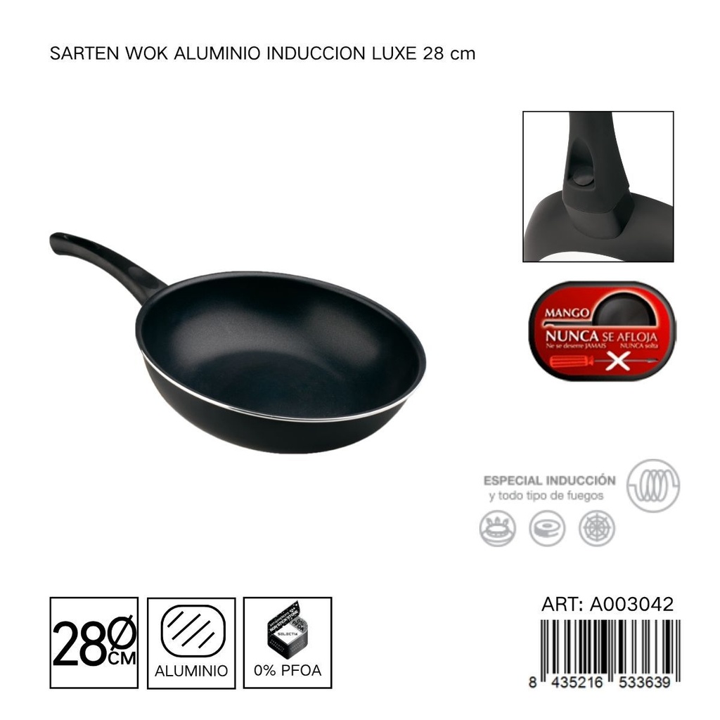 Sartén Wok de aluminio inducción luxe 28 cm - Utensilios de cocina