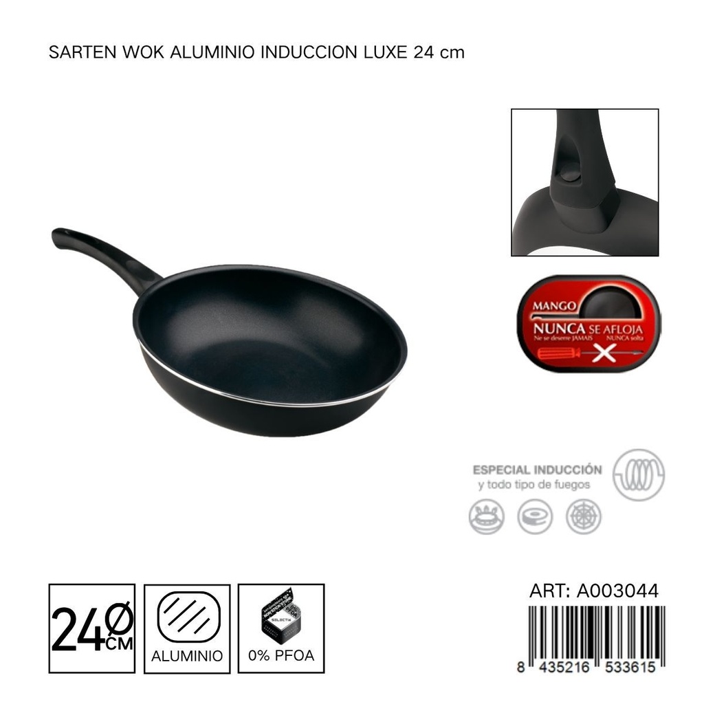 Sartén Wok de aluminio inducción luxe 24 cm - Utensilios de cocina