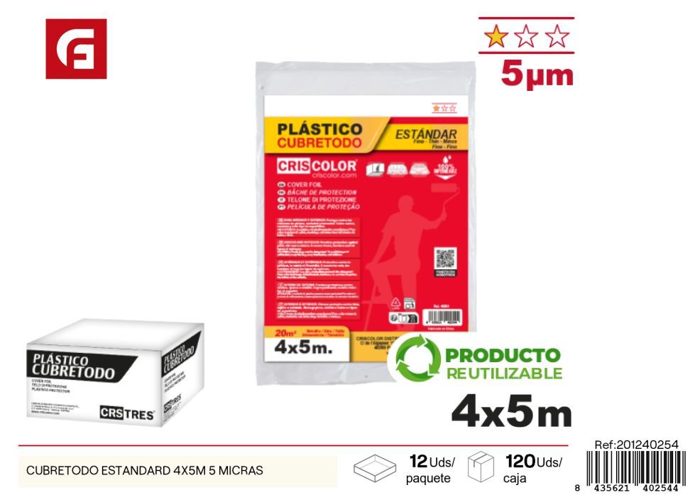  cubretodo estándar 4x5 metros 5 micras - Accesorios de ferretería para pintura