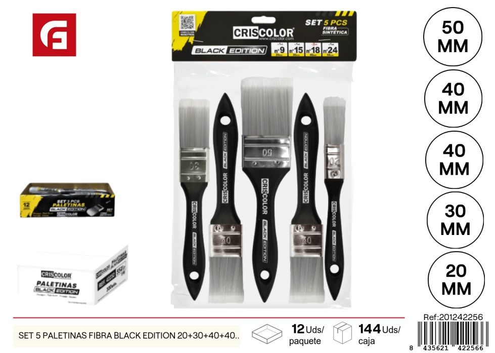  set 5 paletinas de fibra black edition 20+30+40+40+50mm - Brochas de ferretería para pintura