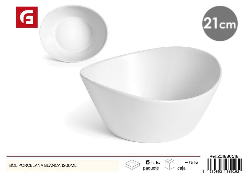 Bol de porcelana blanca 1200 ml - Vajilla de vidrio y cerámica