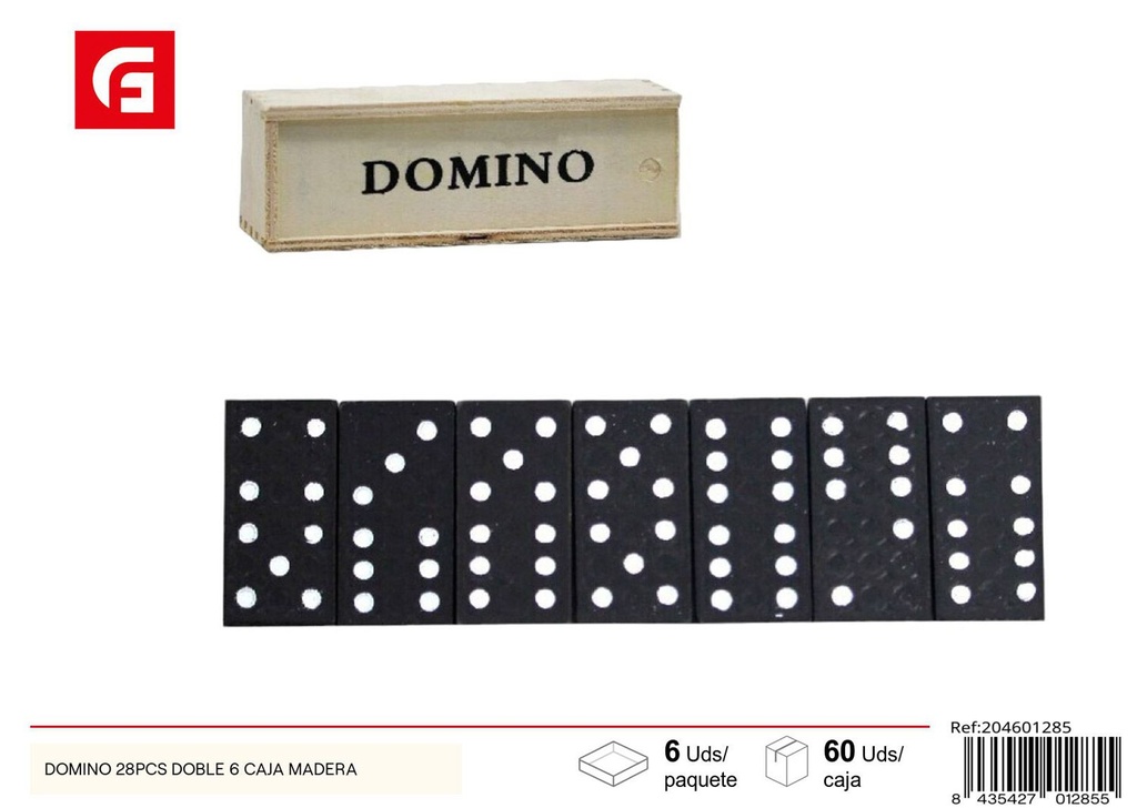 Dominó 28 piezas doble 6 en caja de madera - Juegos de mesa