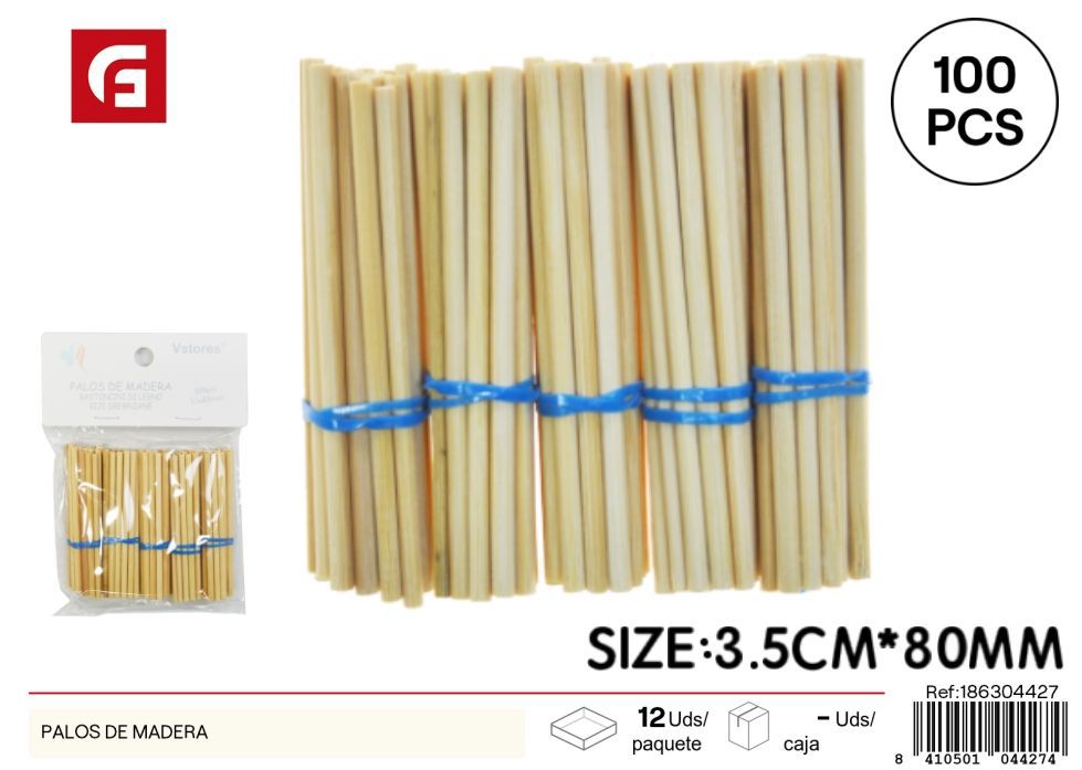 Palitos de madera 3.5*80 mm 100 piezas - Materiales para manualidades