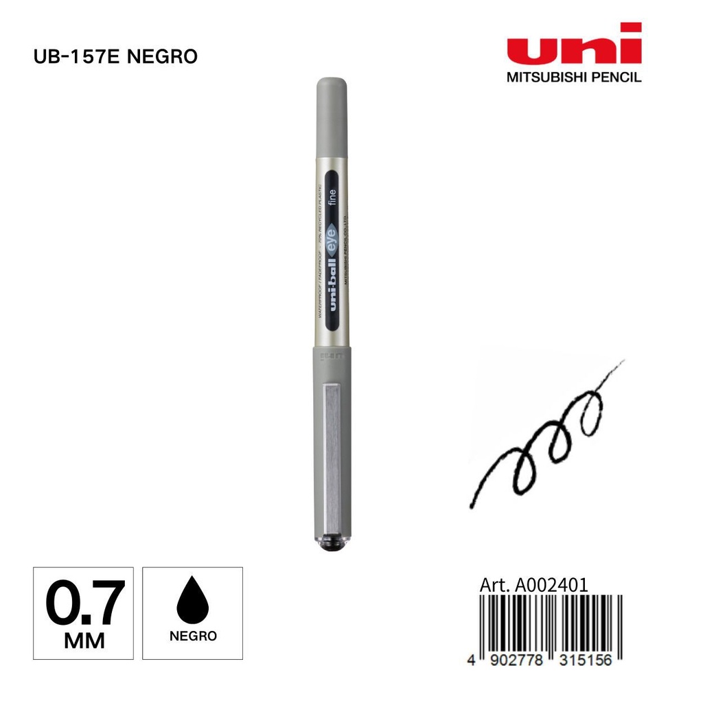 Bolígrafo Uni-ball 0.7 mm UB-157E negro - Papelería de marca