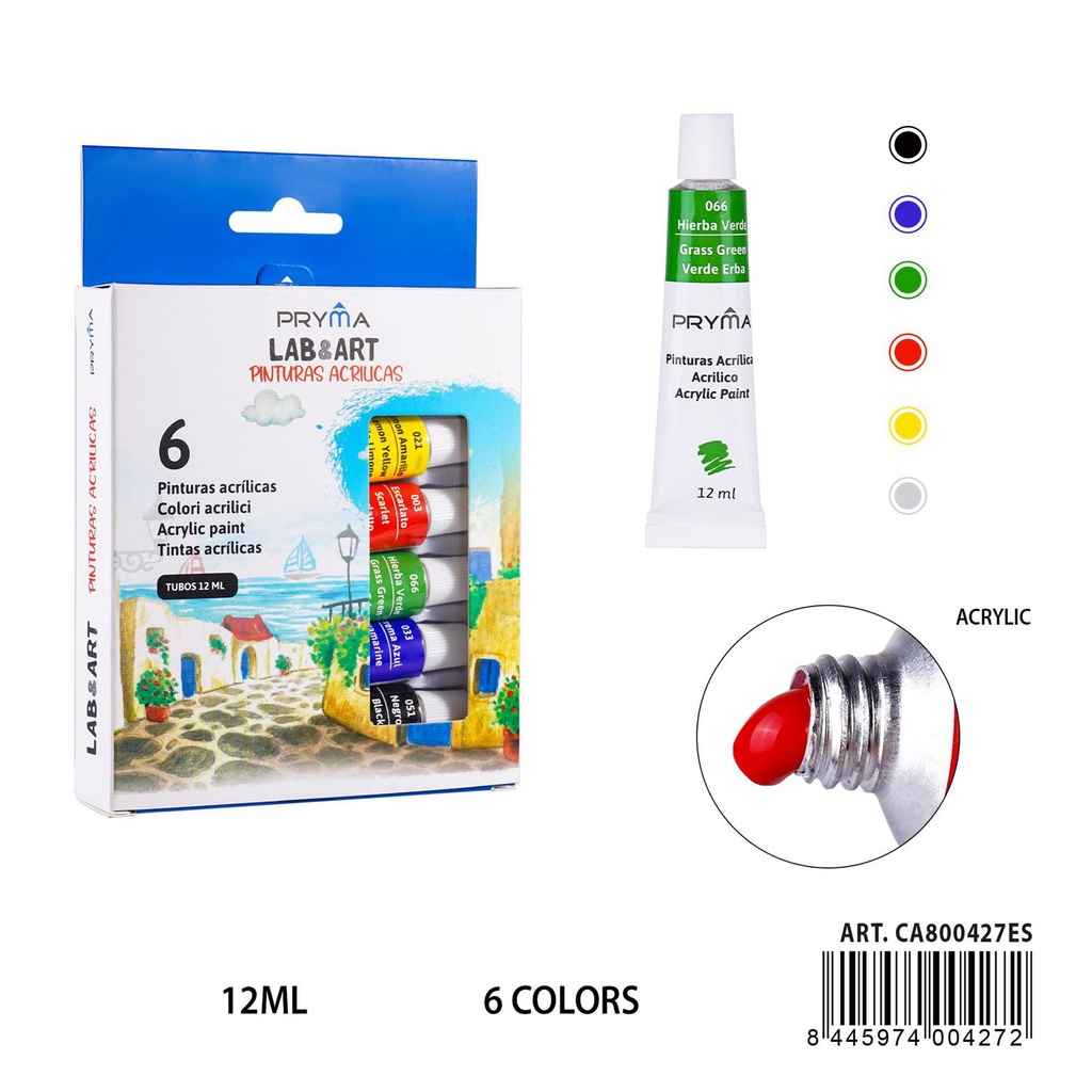Pintura acrílica 6 piezas 12 ml - Materiales de arte