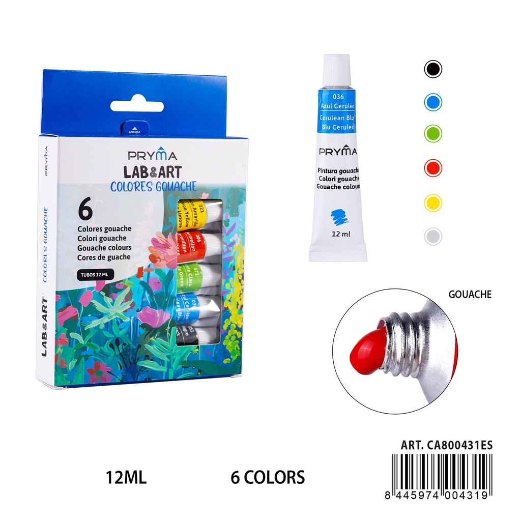 Pintura gouache 6 piezas 12 ml - Materiales de arte