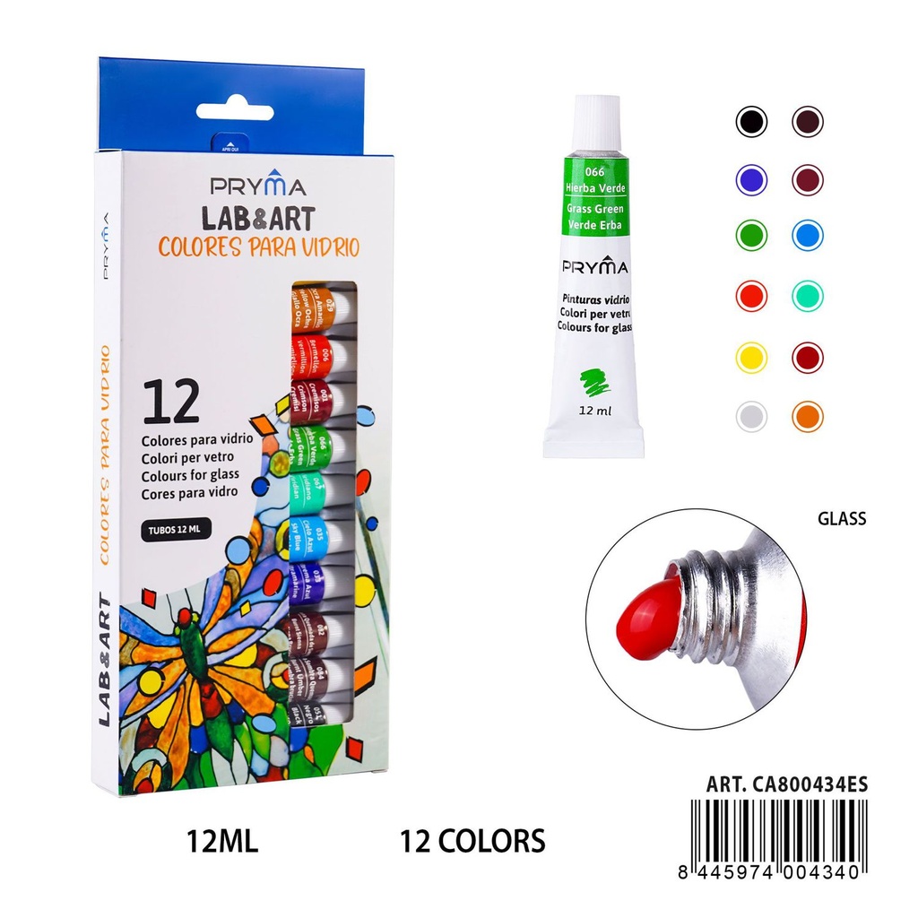 Pintura de vidrio 12 piezas 12 ml - Materiales de arte