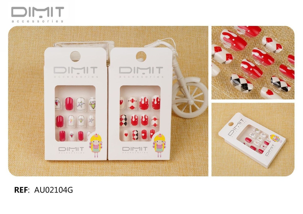 Uñas postizas niñas 12/u AU02104G DM - Uñas y accesorios infantiles