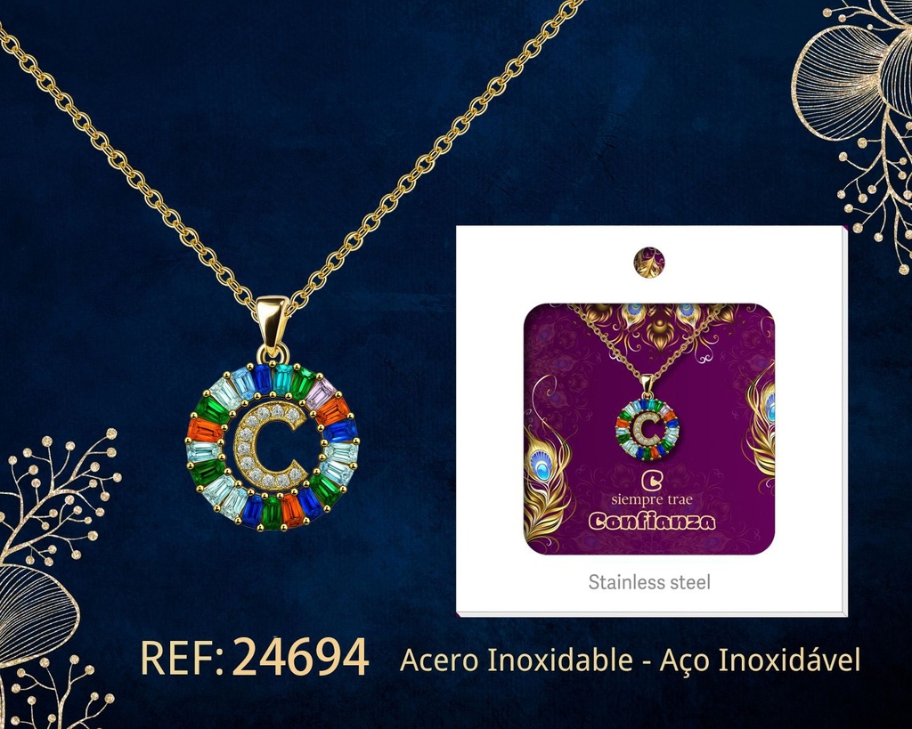 Colgante letra C chapado en oro de 14K con circonita - Joyería personalizable en oro