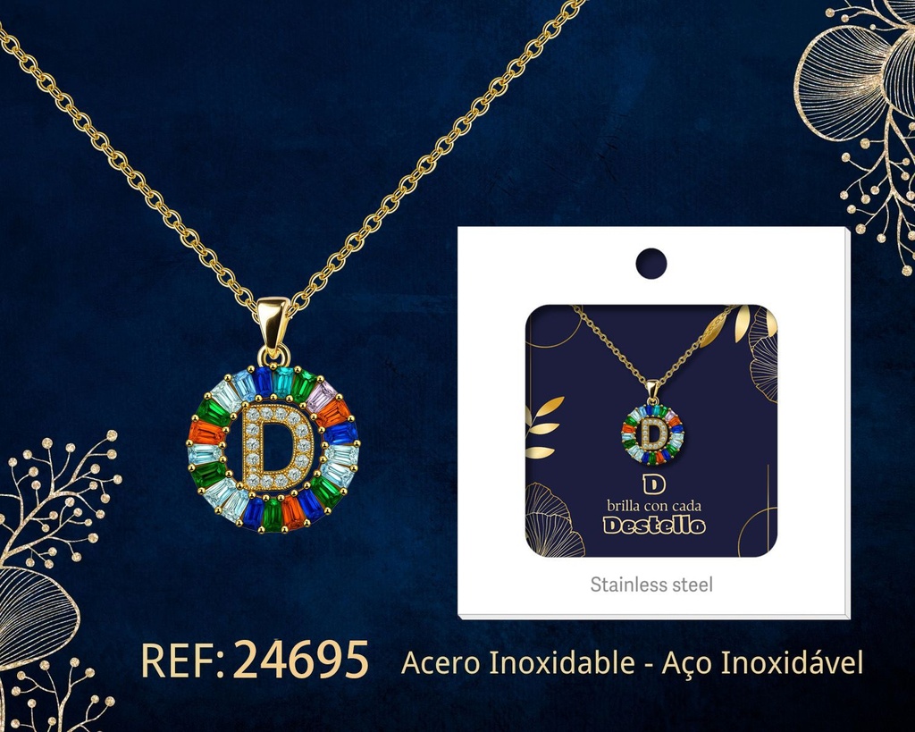 Colgante letra D chapado en oro de 14K con circonita - Joyería personalizable en oro
