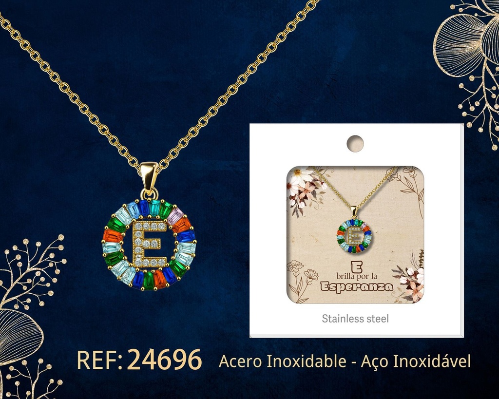 Colgante letra E chapado en oro de 14K con circonita - Joyería personalizable en oro