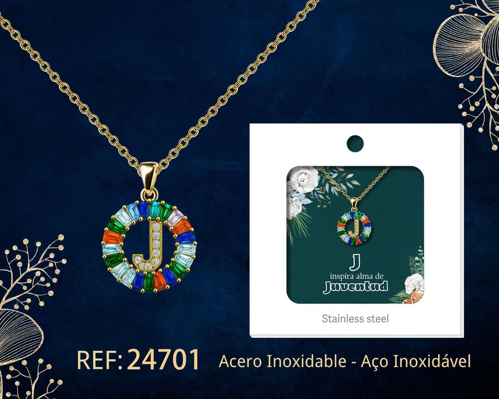 Colgante letra J chapado en oro de 14K con circonita - Joyería personalizable en oro