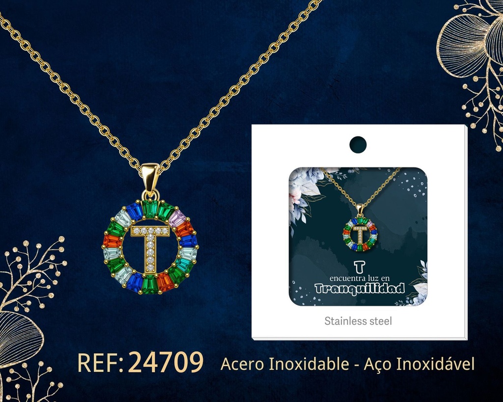 Colgante letra T chapado en oro de 14K con circonita - Joyería personalizable en oro