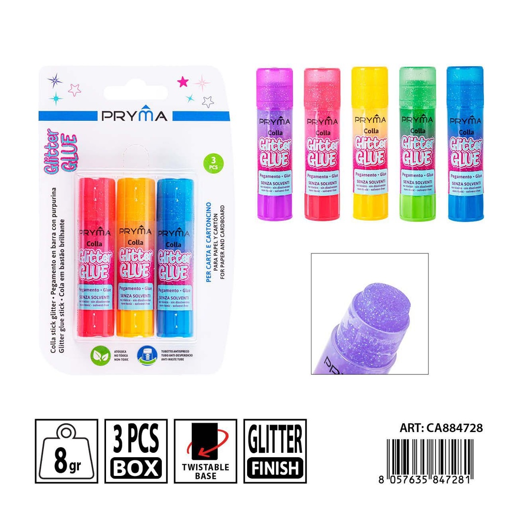 Pegamento en barra multicolor 8g 3 pcs - Adhesivos y pegamentos