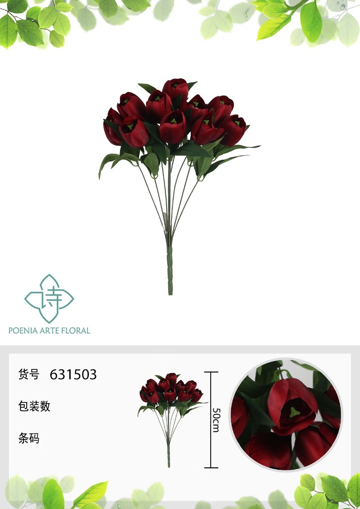 Ramo de 10 mini tulipanes (49 cm) - Flores artificiales decorativas