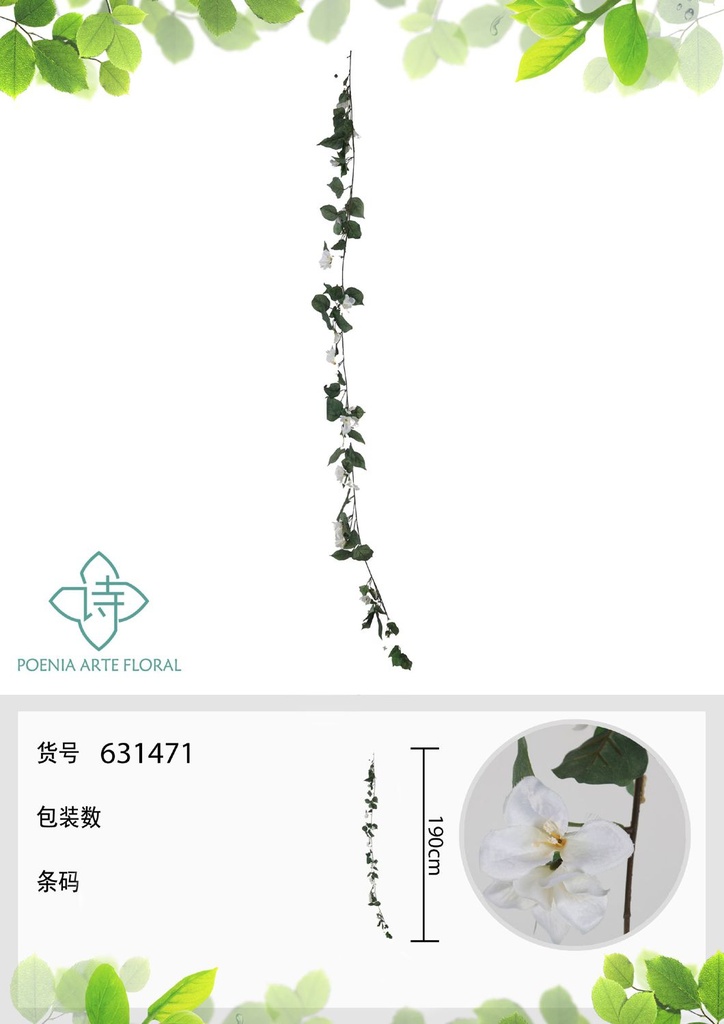 Vara de triángulo artificial blanca 1.8 m - Flores artificiales decorativas
