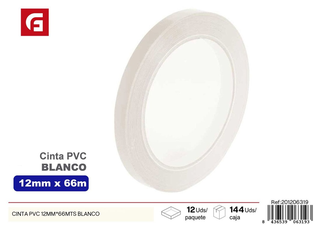 Cinta PVC blanca 12 mm*66 m - Adhesivos y herramientas