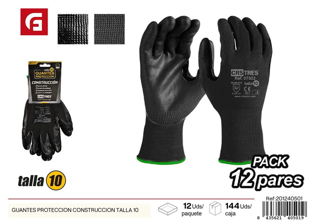Guantes de protección para construcción talla 10 - Herramientas de trabajo