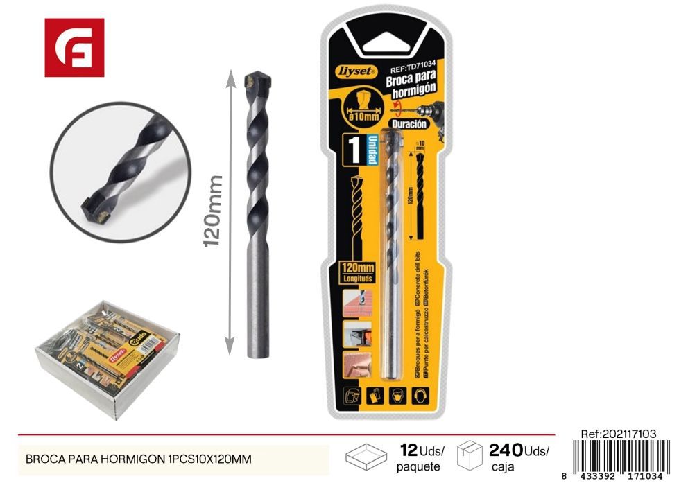 Broca para hormigón 1 pieza 10x120 mm - Herramientas de perforación