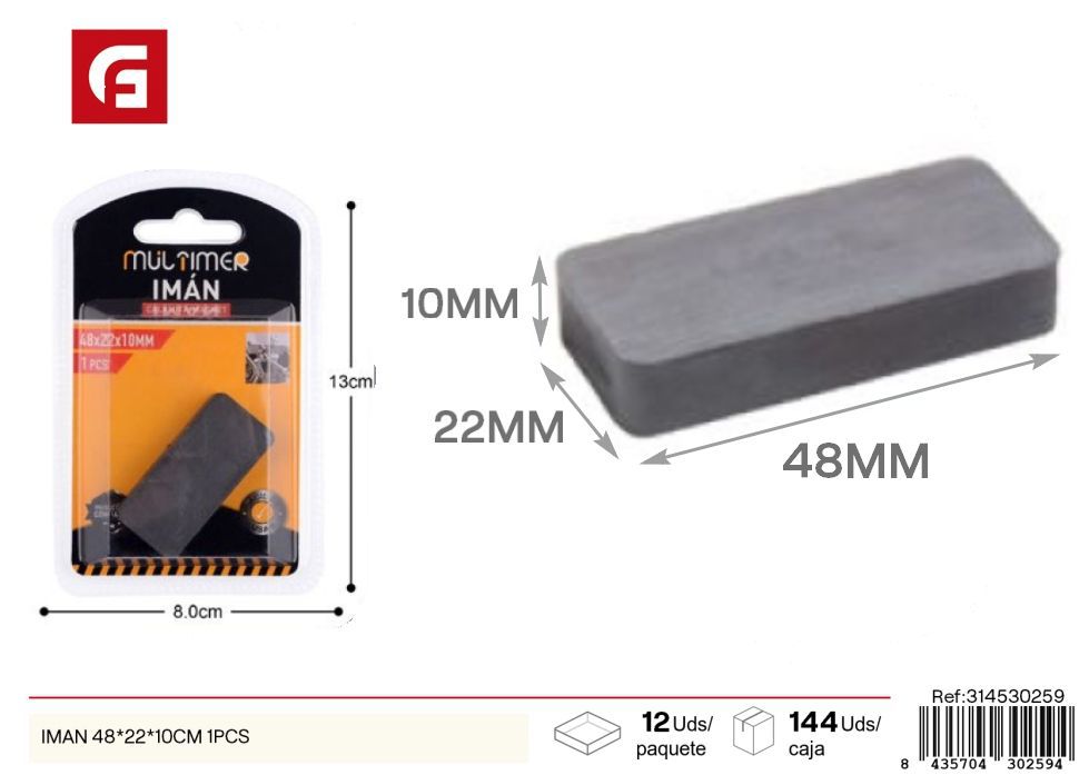 Imán fuerte 48x22x10 mm 1 pieza - Ferretería y accesorios