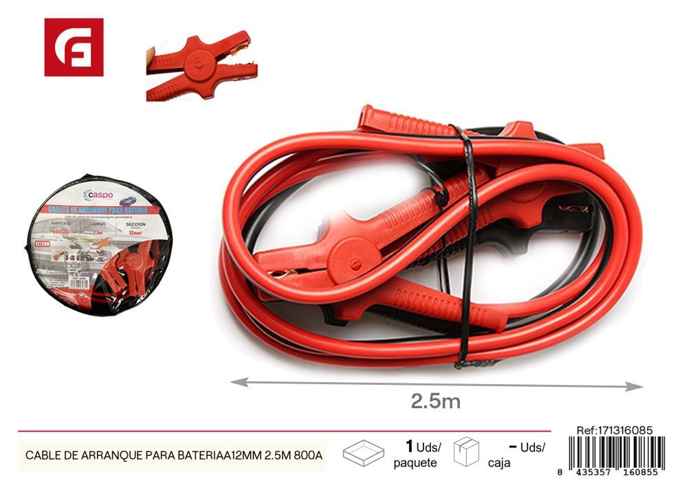 Cable de arranque para batería 12 mm 2.5 m 800A - Accesorios de coche