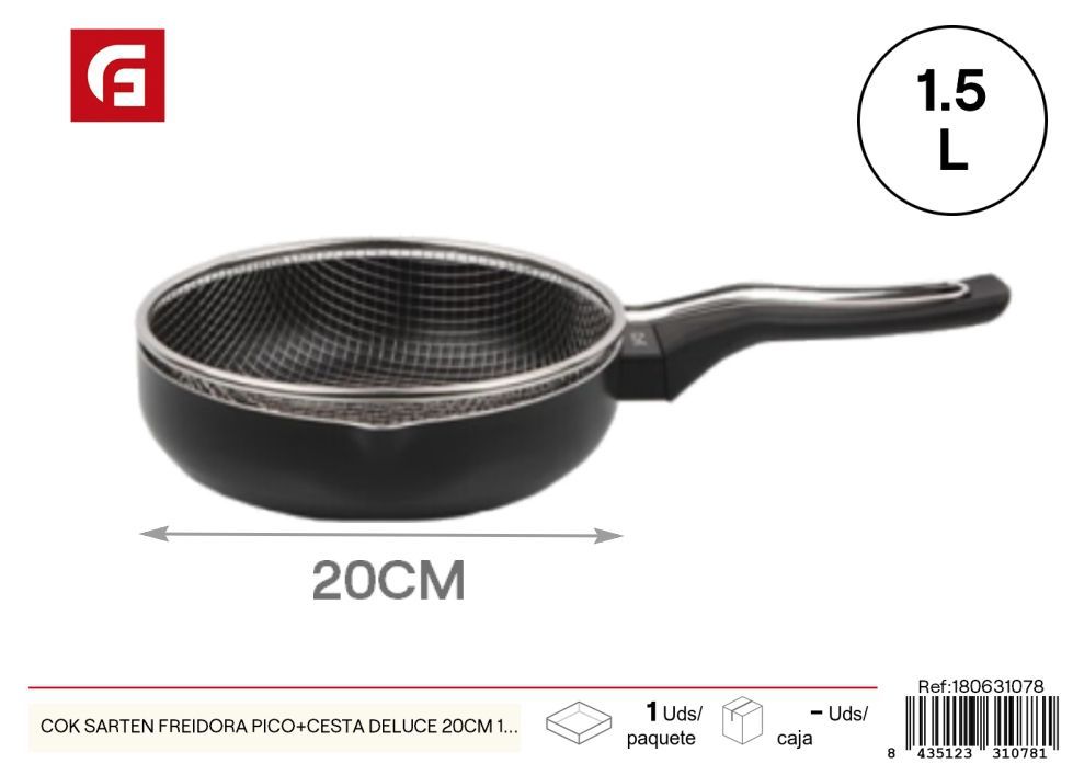 Sartén freidora con pico y cesta COK DELUCE de 20 cm 1.5L - Utensilios de cocina