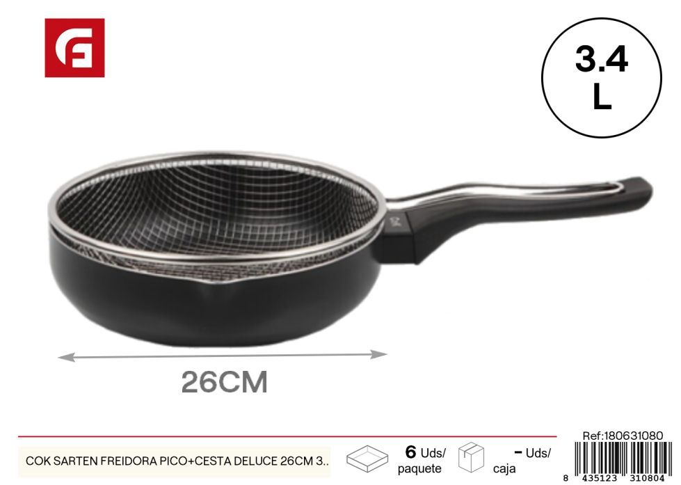 Sartén freidora con pico y filtro 26 cm 3.4L - Utensilios de cocina y frituras