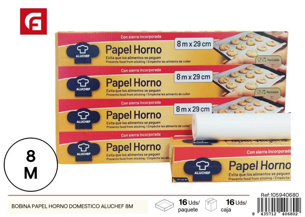 Bobina de papel de horno doméstico Aluchef 8m - Utensilios de cocina y papel para hornear
