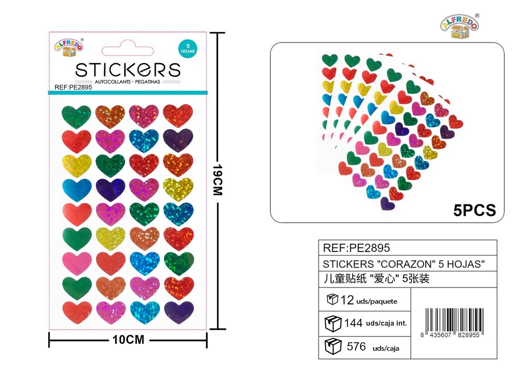 Stickers "Corazón" 5 hojas 10x19 cm - Artículos de papelería