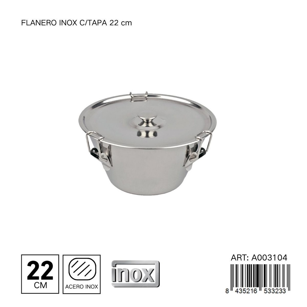 Flanero de acero inoxidable con tapa 22 cm - Utensilios de cocina